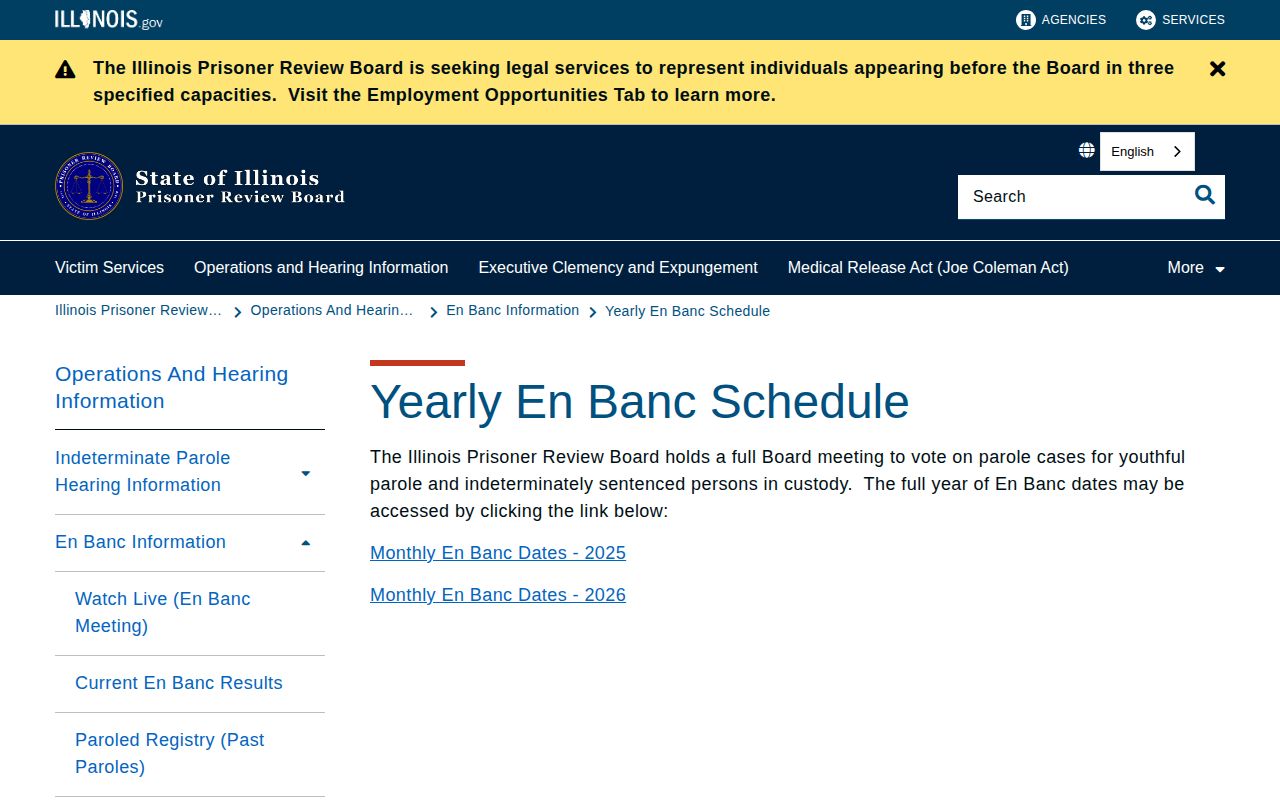 Illinois Prisoner Review Board schedule for Clay County parole records